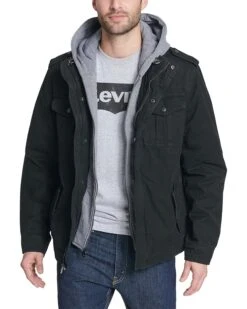Levi's® Two-Pocket Hoodie with Zip Out Jersey Bib/Hood and Sherpa Lining | Coats & Outerwear