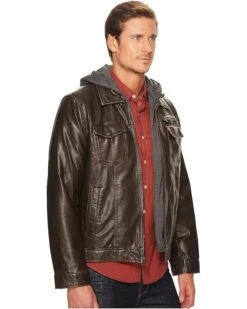 Levi's® Faux-Leather Trucker with Jersey Hood and Fleece Lining | Coats & Outerwear -Youthful Clothes 911zx1PYQ9L. AC SR736920