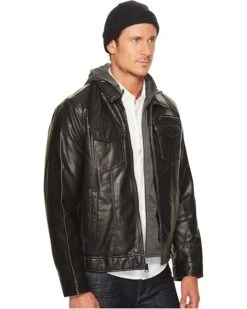 Levi's® Faux Leather Trucker with Jersey Hood and Fleece Lining | Coats & Outerwear 12 Levi's® Faux Leather Trucker with Jersey Hood and Fleece Lining | Coats & Outerwear -Youthful Clothes 913EdFVe7rL. AC SR736920