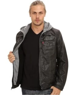 Levi's® Faux Leather Trucker with Jersey Hood and Fleece Lining | Coats & Outerwear 14 Levi's® Faux Leather Trucker with Jersey Hood and Fleece Lining | Coats & Outerwear -Youthful Clothes 91HbKhrzE8L. AC SR736920