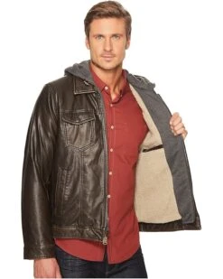 Levi's® Faux-Leather Trucker with Jersey Hood and Fleece Lining | Coats & Outerwear -Youthful Clothes 91JwwEO94uL. AC SR736920