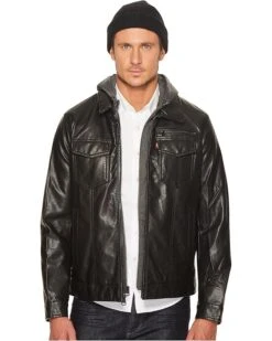 Levi's® Faux Leather Trucker with Jersey Hood and Fleece Lining | Coats & Outerwear