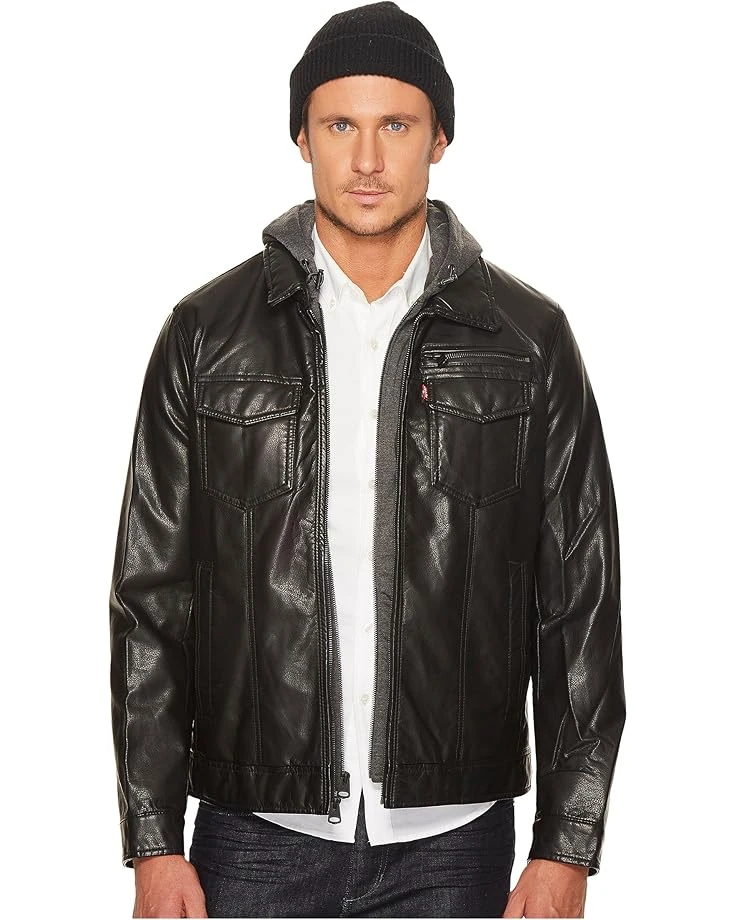 Levi's® Faux Leather Trucker with Jersey Hood and Fleece Lining | Coats & Outerwear 3 Levi's® Faux Leather Trucker with Jersey Hood and Fleece Lining | Coats & Outerwear