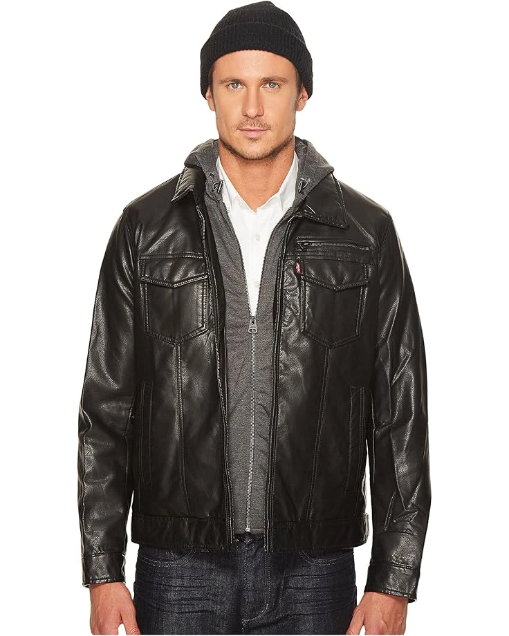 Levi's® Faux Leather Trucker with Jersey Hood and Fleece Lining | Coats & Outerwear 7 Levi's® Faux Leather Trucker with Jersey Hood and Fleece Lining | Coats & Outerwear - Image 5