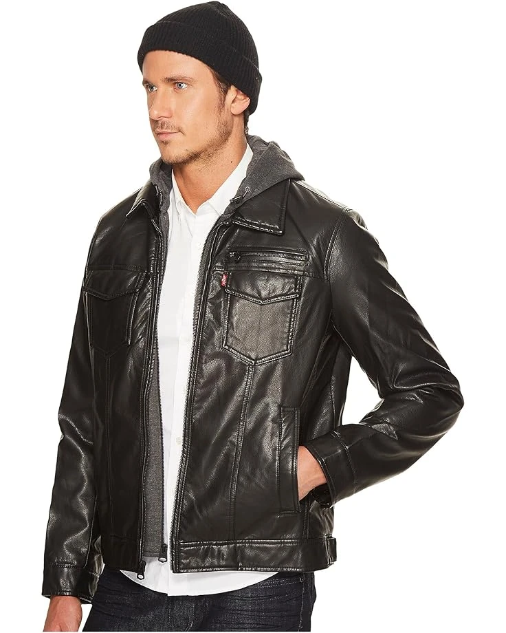 Levi's® Faux Leather Trucker with Jersey Hood and Fleece Lining | Coats & Outerwear 4 Levi's® Faux Leather Trucker with Jersey Hood and Fleece Lining | Coats & Outerwear - Image 2
